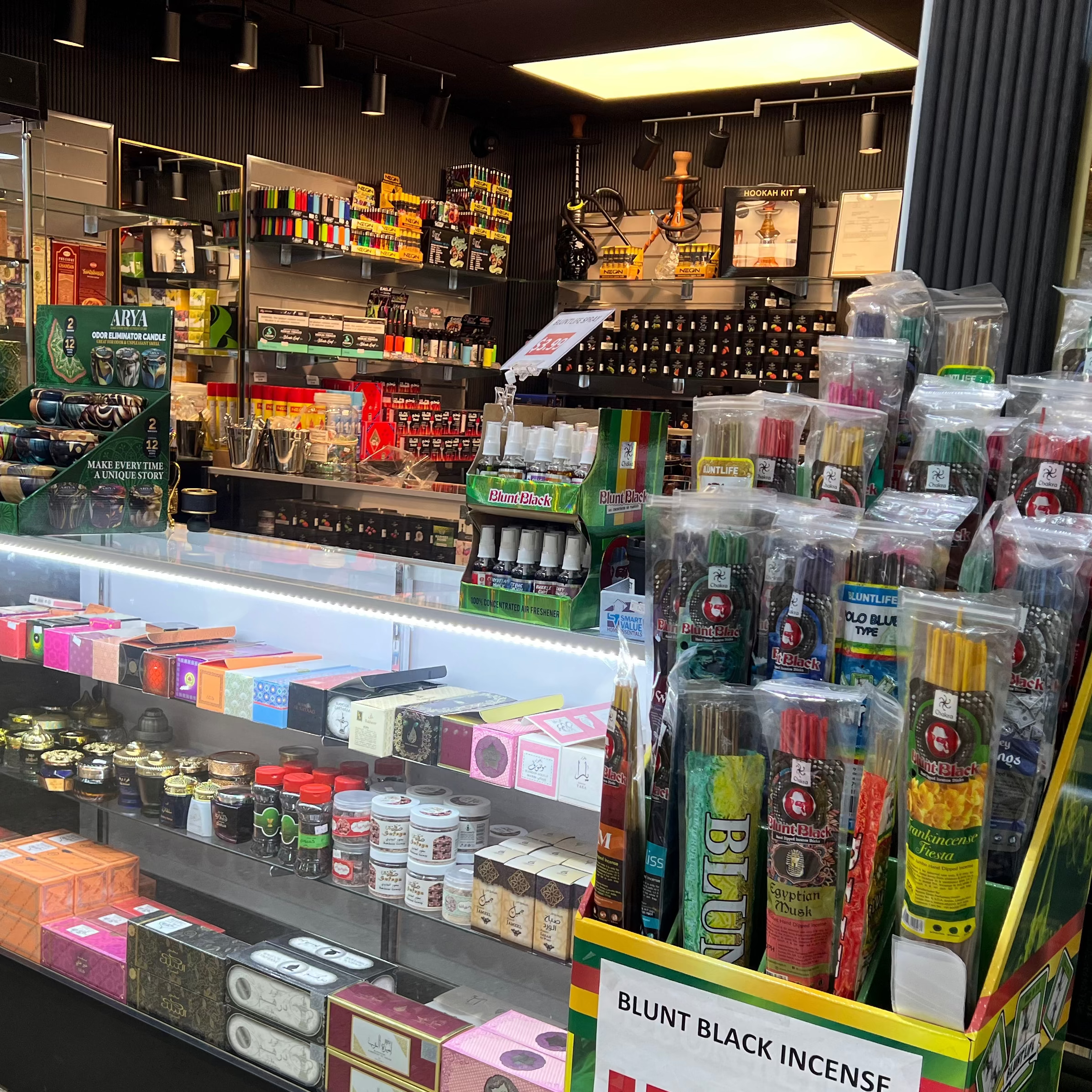 Display of incense and related products in a store setting